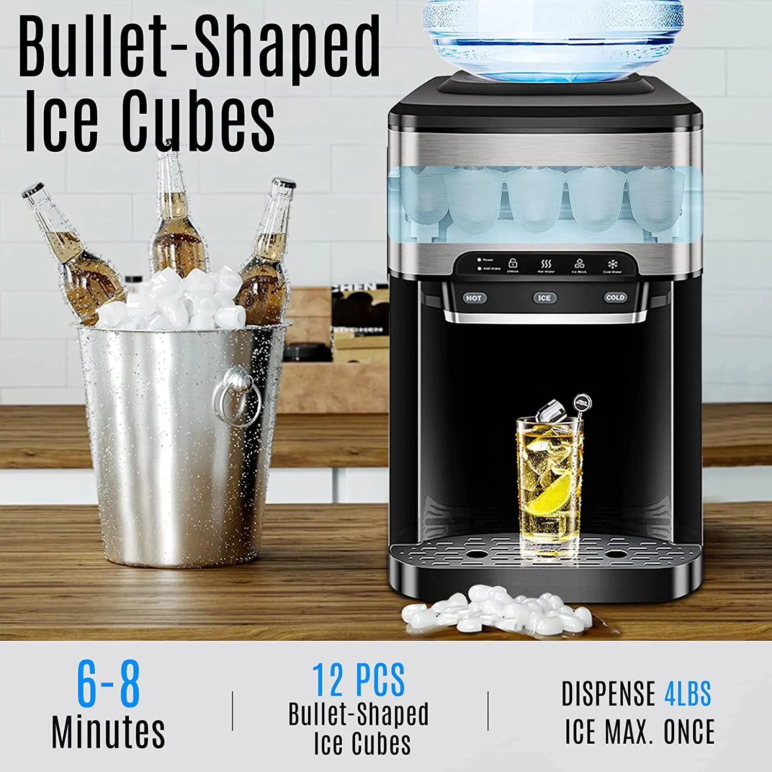 NUNET 3 in 1 Portable Ice Maker + Water Cooler Dispenser 5 Gallon with Child Safety Lock