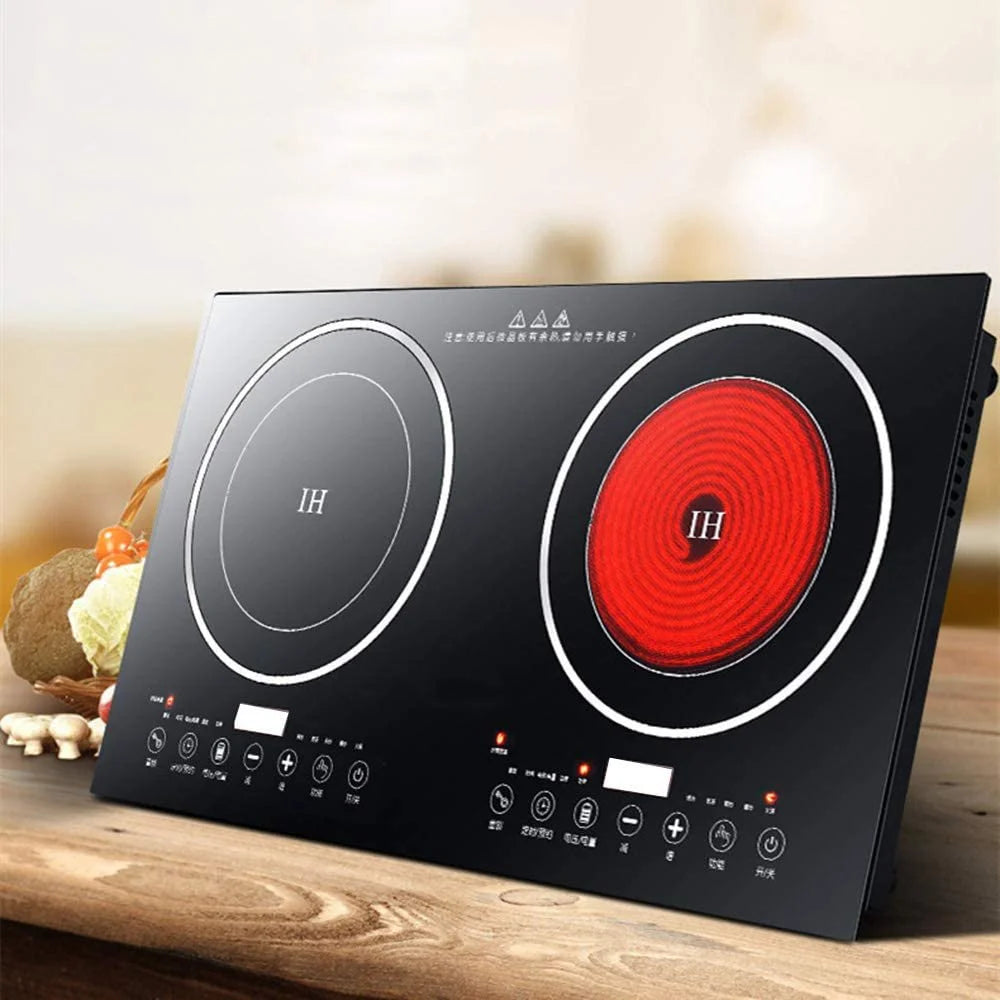 Anqidi 2400W Double Induction Cooktop, Portable Countertop Digital Electric Induction Cooker w/8 Gear Firepower 110V