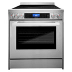 Cosmo 5 Piece Kitchen Appliance Packages with 30" Freestanding Electric Range 30" Island Range Hood 24" Built-in Fully Integrated Dishwasher French Door Refrigerator & 48 Bottle Wine Refrigerator