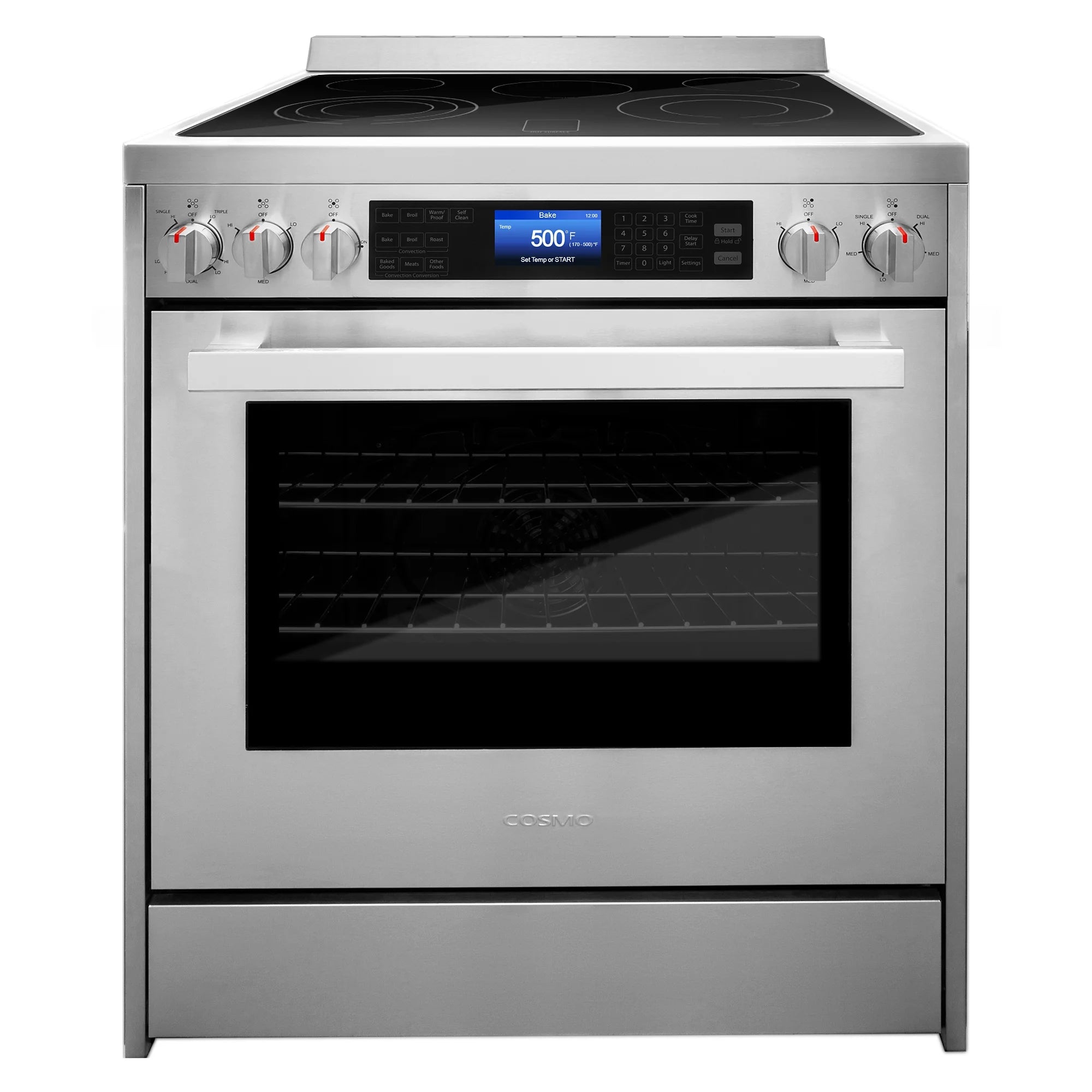 Cosmo 4 Piece Kitchen Appliance Package with 30" Freestanding Electric Range 30" Under Cabinet Range Hood 24" Built-in Integrated Dishwasher & French Door Refrigerator Kitchen Appliance Bundles