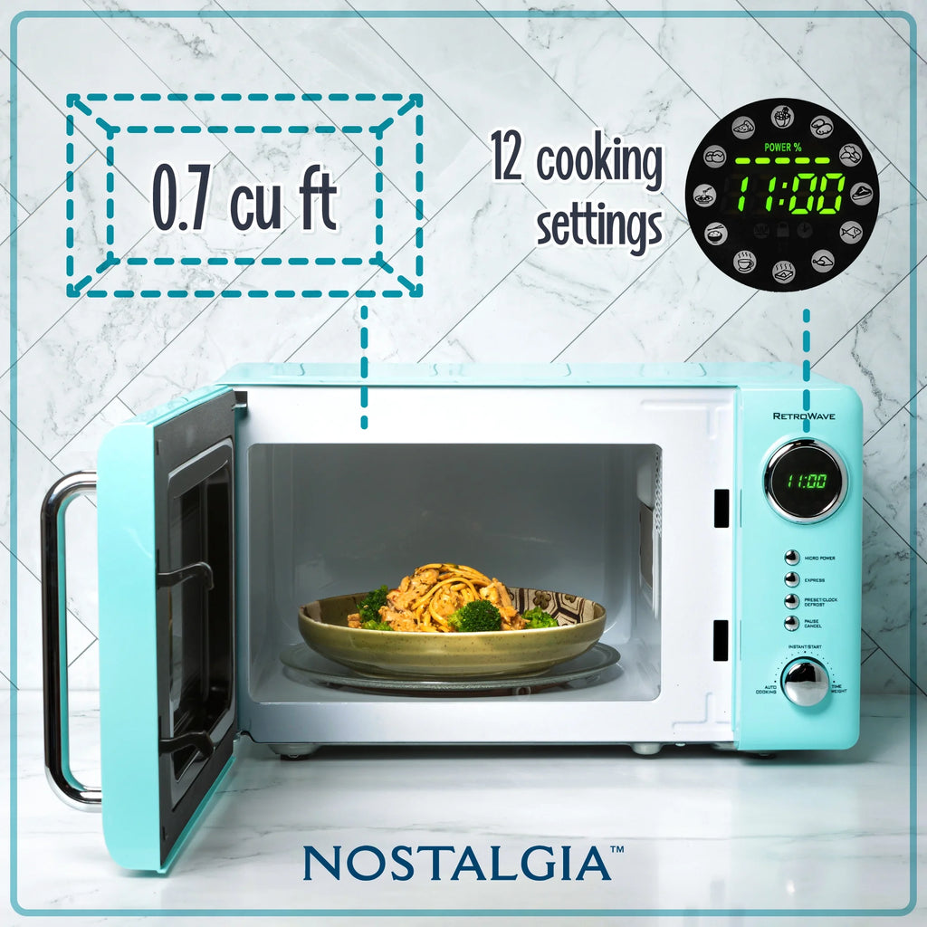 Nostalgia Retro Compact Countertop Microwave Oven - 0.7 Cu. Ft. - 700-Watts with LED Digital Display - Child Lock - Easy Clean Interior - Orange