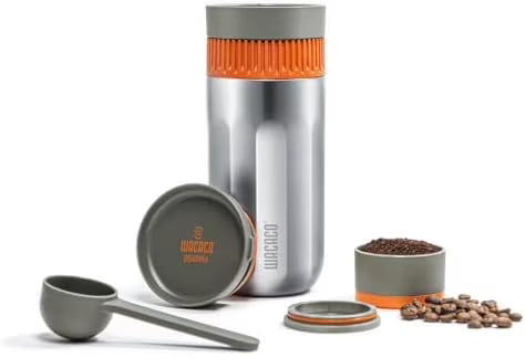 Pipamoka Portable Coffee Maker, Coffee brewer, All-in-one Vacuum Pressured .Insulated Travel Mug, Hand Powered and  Pressure Brewer, Stainless Steel Thermo Cup, 10 fl oz