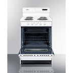 24" wide electric coil top range in white with oven window and high backguard
