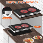 GRACEALL 12 inch Electric Stove 2 Burners Hot Plates for Cooking, Countertop Hotplate Double Elements Cooktop, 120V Ceramic Hotplate Plug in Infrared Cooker, Countertop and Built-in Compatible