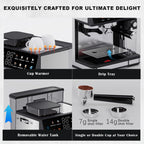 Bluebow All-in-One Espresso Machine with Grinder, 20-Bar Automatic Coffee Maker, Built-in Milk Frother for Latte & Cappuccino, Single/Double Shot