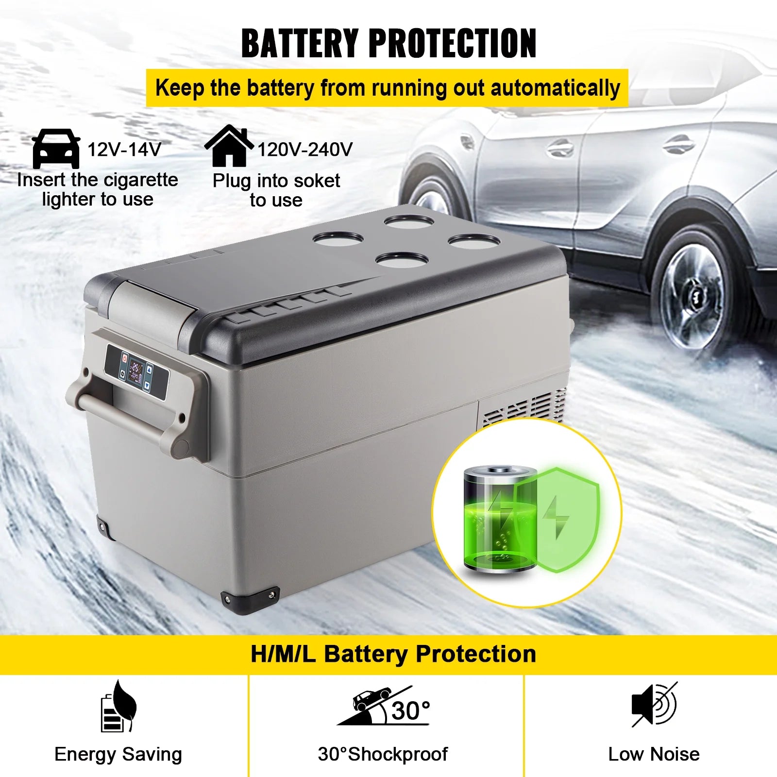 BENTISM 22L Portable Car Refrigerator, 23 Quart RV Fridge, 12/24V DC & 110-240V AC Vehicle Car Truck Boat Mini Electric Cooler for Driving Travel Fishing Outdoor and Home Use