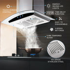 Tieasy 30 inch Wall Mount Range Hood Stainless Steel 700 CFM Black Touch Panel Kitchen Vent Fan
