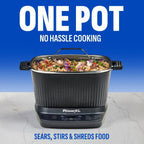 Power XL StirMax 7.5 Qt Multi-Cooker with Auto Stir/Shred Paddle and 9 Presets, Matte Black