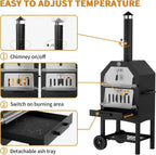 ELPOSUN Outdoor Pizza Oven Wood Fire Pizza Maker Grill w/ Pizza Stone & Waterproof Cover