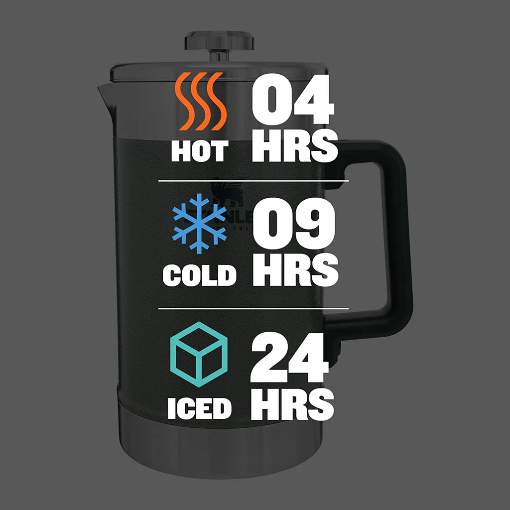 Stanley Classic Stay-Hot French Press Coffee Maker 48 oz | 5 Minute Brew, 4 Hours Hot | Mesh Filter for Coffee Grounds | Insulated Stainless Steel French Press | BPA-Free | Hammertone Green