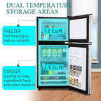 KRIB BLING 3.2 Cubic Feet Double Door Mini Fridge with Freezer, Mini Compact Refrigerator 2 Doors for Dorm, Office, Apartment, RV, Bedroom, Black