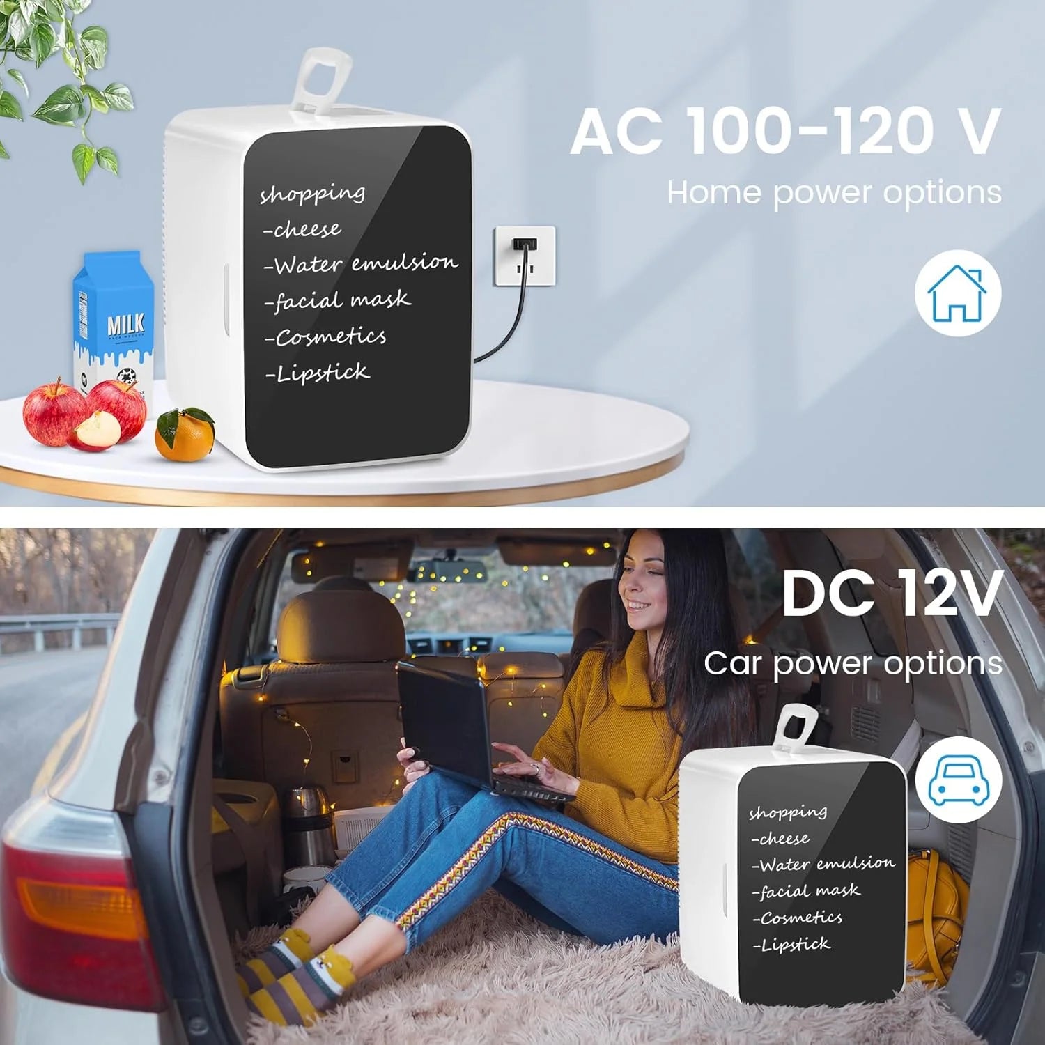 Compact Mini Fridge, 15 Can Portable Small Refrigerator with AC/DC Adapters, 10 Liter / 2.6 Gal Small Cosmetics Cooler
