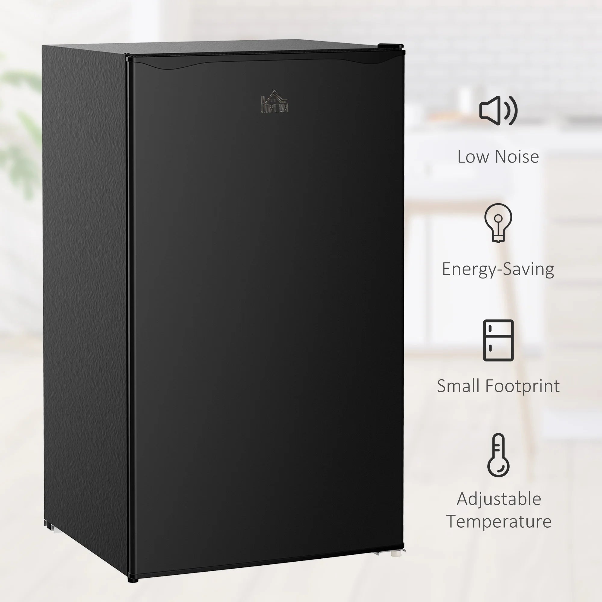 Homiyad 3.2 Cu.Ft Mini Fridge with Freezer, Single Door Compact Refrigerator with Adjustable Thermostat, Shelf and Reversible Door for Bedroom, Dorm, Home Office, Energy Efficient, Black