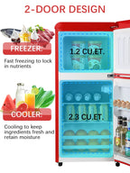 GGTB 3.0 Cu.ft Two Door Small Refrigerator with Freezer, Compact Retro Mini Refrigerator for Dorm, Office, Bar, RV, Bedroom, Red