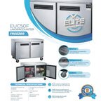 NSF 48 in. 2-Door Undercounter Freezer 13 Cu. Ft. Worktop Commercial Freezer in Stainless Steel ETL