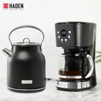 Haden Coffee Maker & Heritage 1.7 Liter Electric Kettle, Black & Chrome