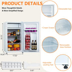 Mini Fridge with Freezer, 3.2 Cu.  Ft Small Refrigerator for Bedroom,7 Adjustable Thermostat,Low Noise,Easy to Storage&Clean Single Door,Refrigerator For Home, Office, Dorm, Garage or RV