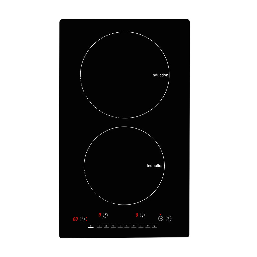 KFFKFF Induction Cooker, Dual Burners, 12'' Electric Stove, Integrated Magnetic Cooking Surface 1800W, 9 Stage Heat Adjustable Burner, LED Touch Interface with Child Safety & Excessive Heat Safeguard