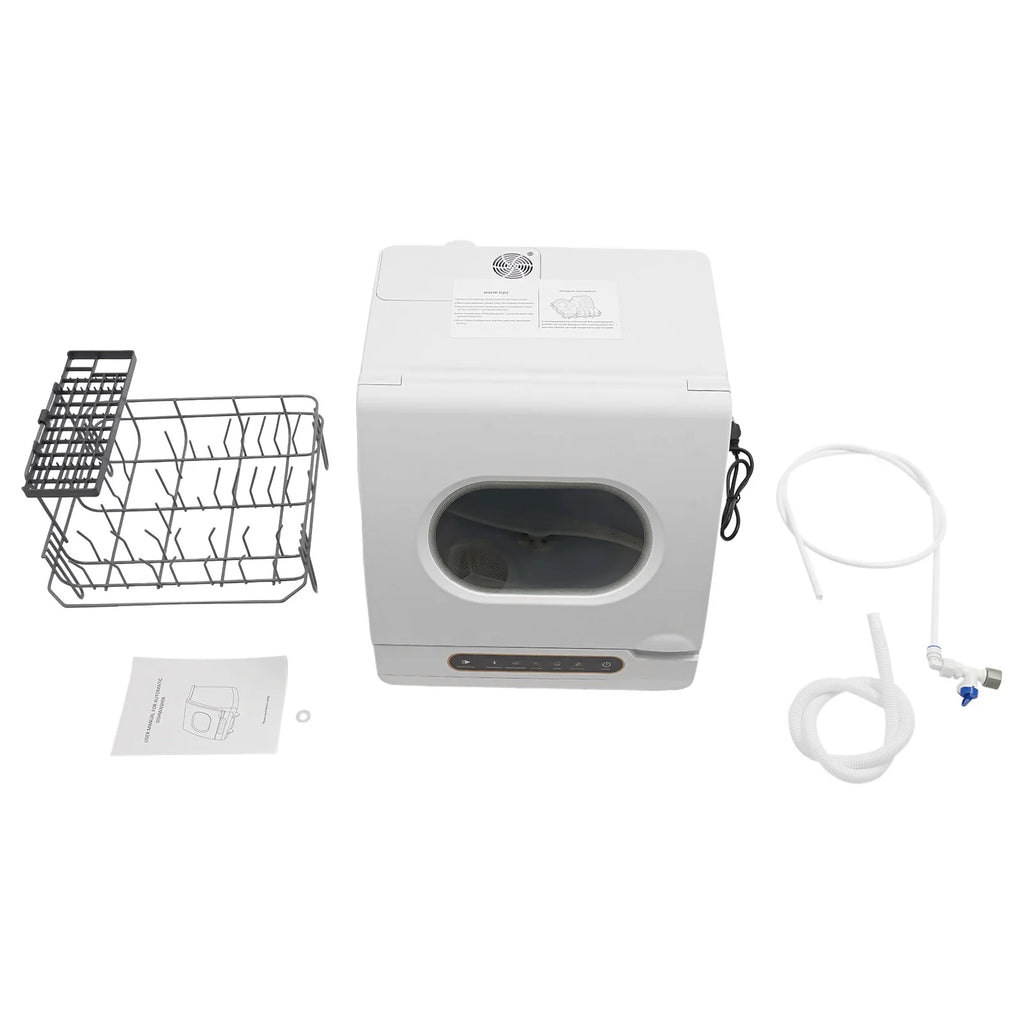 Portable Countertop Dishwasher 5 Washing Programs with Water Tank Leak-Proof Dry 360° Rotation Flushing, Uitable for Homes Kitchen Apartments Dormitories Campers