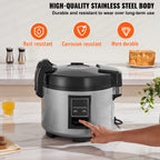 KFFKFF Industrial Rice Steamer, 45-Cup Capacity, 9.51 Qt / 9 Liter Voluminous Rice Maker and Heater with Nonstick Cooking Chamber, Swift Preparation and 12-Hour Heat Retention