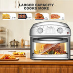 Plum Chef 13QT Air Fryer, 4-Slice Air Fryer Toaster Oven, Space Saving, Visible Window, Oil Free, 1500W, Stainless Steel, Silver