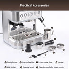 Towallmark All-In-One Espresso Machine with Milk Frother & Grinder - 15 Bar Automatic Coffee Maker with Italian ULKA Pump, 2.5L Water Tank, Brushed Stainless Steel for Home and Office