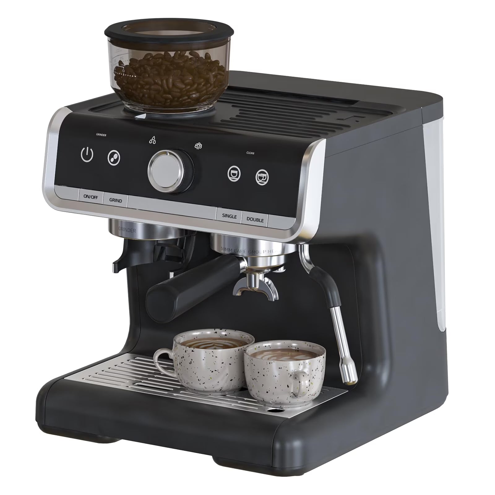 Espresso Coffee Machine with Grinder, 20 Bar Semi-Automatic Espresso Maker with Milk Frother Steamer Wand for Cappuccino, Latte, Macchiato, 2.8 L Water Tank, PID Temperature Control
