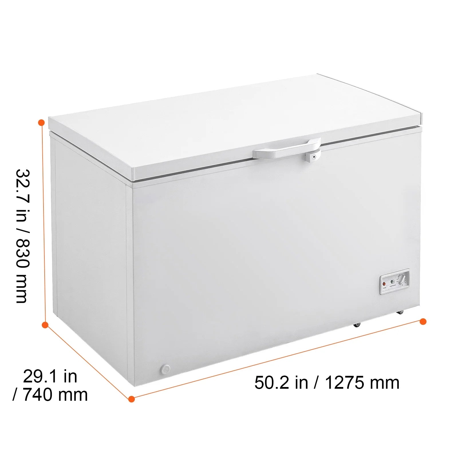 KFFKFF 12.8 Cu.ft / 345 L  Top-Open Chest Freezer with 7-SpeedTemperature Control 4 Removable Storage Baskets, Freestanding 6 Wheels