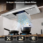 36 Inch Range Hood 450CFM Wall Mount Stainless Steel Kitchen Vent Hood Fan 3 Speed LED Light Chimney Hood Retractable