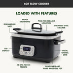 GreenPan 6-Quart, 14-in-1 Slow Cooker, Family Size, Ceramic Nonstick, Dishwasher Safe Parts, Black