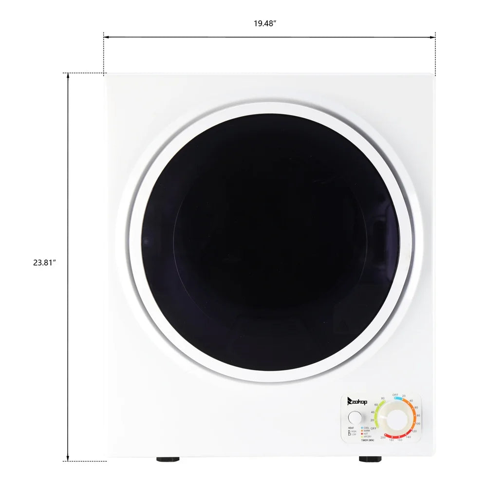 Tcbosik ZOKOP 1.6 cuft Compact Portable Household Clothes Dryer, 120V Stainless Steel Drum Dryer for Apartments, Home, Dorm, MECHANICAL Control and ETL Certification, Black & White