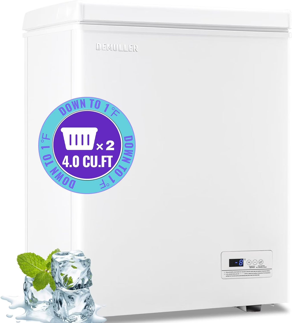 DEMULLER 4.0 Cu.ft Deep Freezer Top Open Door Compact Freezer with Two Removable Storage Baskets