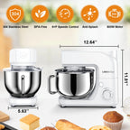LINKChef Stand Mixer, 5.3QT 800W 6+P Speeds with Whisk, Dough Hook and Beater (White)