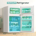 Auseo 3.1 Cu.Ft Double Door Mini Fridge with Freezer, Compact Retro Refrigerator for Dorm, Office, Bar, Bedroom, Black
