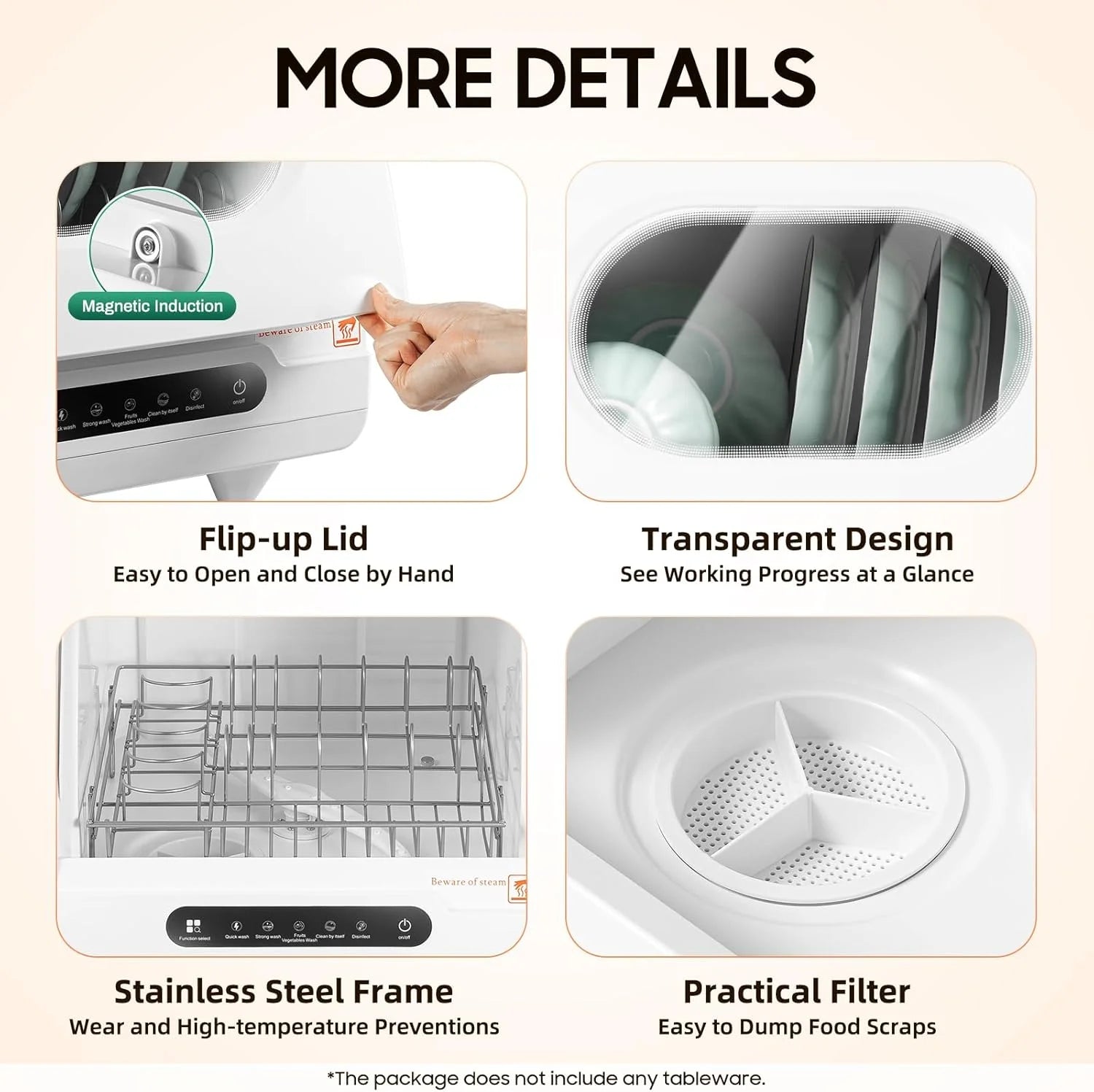 110V 800WCountertop Dishwasher, Portable Compact Dishwasher for Home with 5 Wash Modes and Detachable Dish Rack, 6 Sets Dishwashing Capacity, Mini Dishwasher for Home Apartment RV