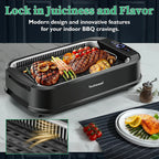 Techwood Indoor Smokeless Grill, 1500W, Black, Electric Portable Korean BBQ Grill with Tempered Glass Lid