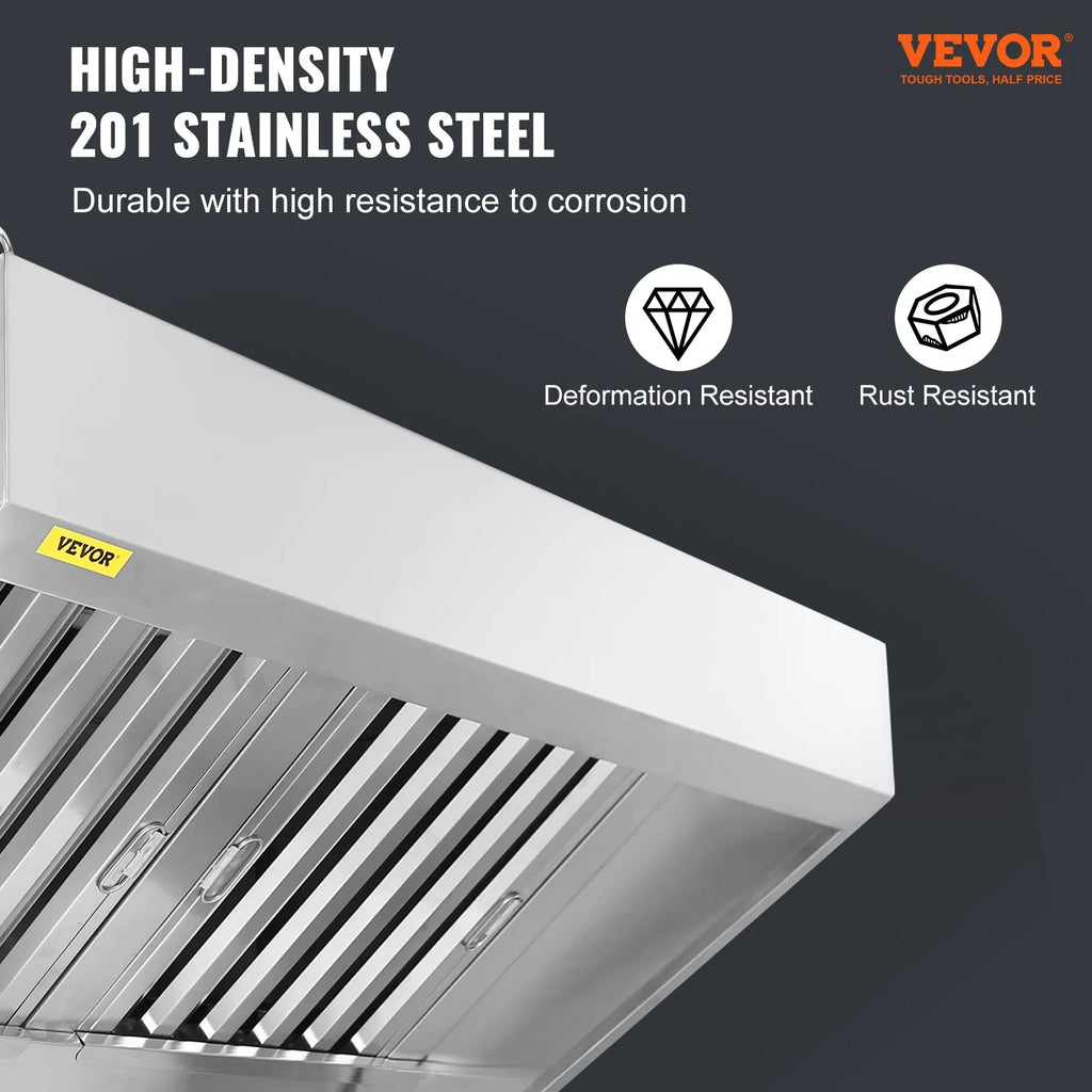 BENTISM Commercial Exhaust Hood 4ft Food Truck Hood Exhaust 201 Stainless Steel