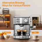 Plum Chef Espresso Coffee Machine, 20 Bar Cappuccino Latte Maker Coffee Machine with ESE POD Capsules Filter&Milk Frother, 1.6L Water Tank, for Home Barista, Stainless steel, 850W