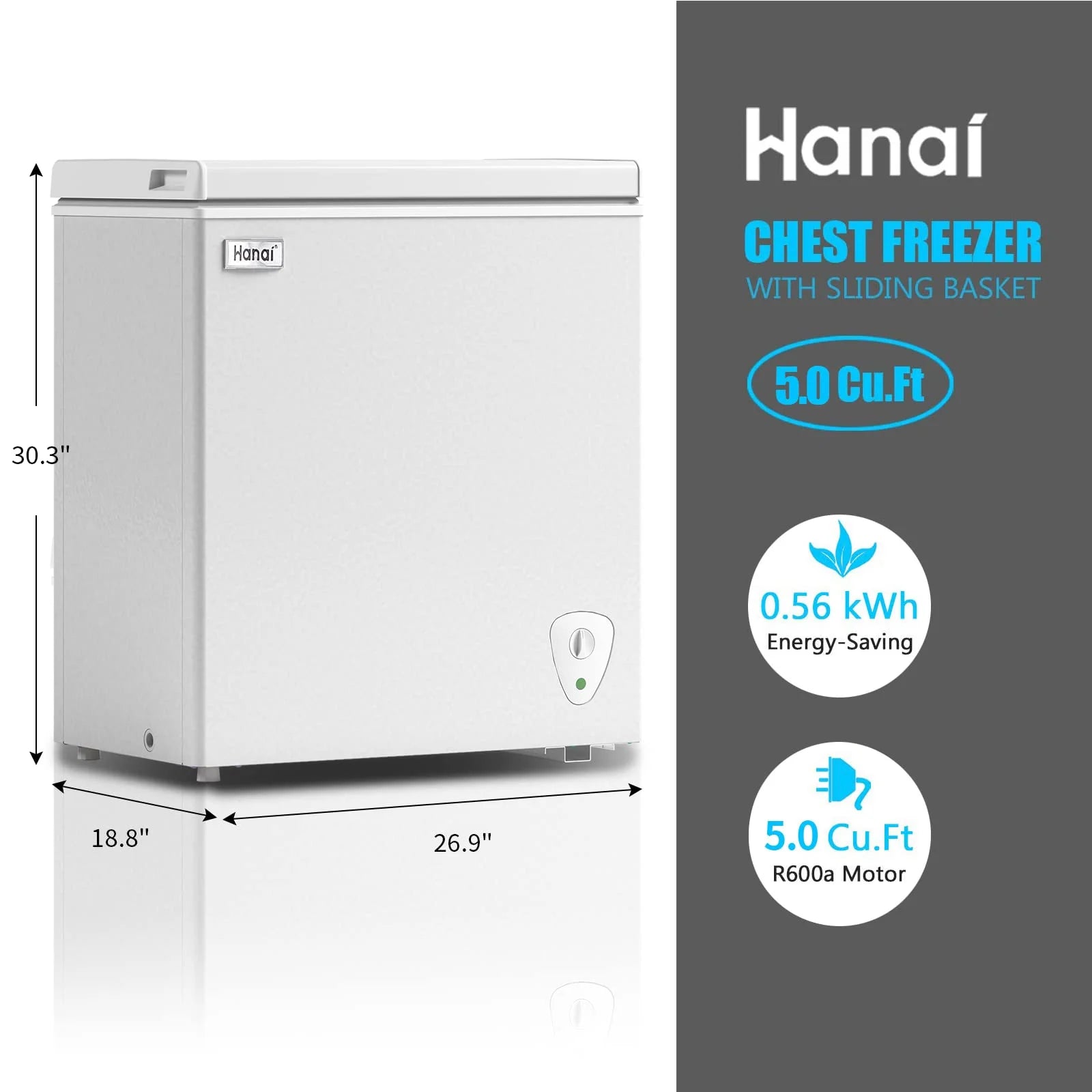 WANAI 5.0 Cubic Chest Freezer, Compact Deep Freezer,White