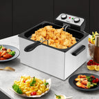 SUSTEAS 5.3 Qt Electric Deep Fryer with 3-Baskets for Home, 1800W, Timer & Temp Control, Stainless Steel & Black