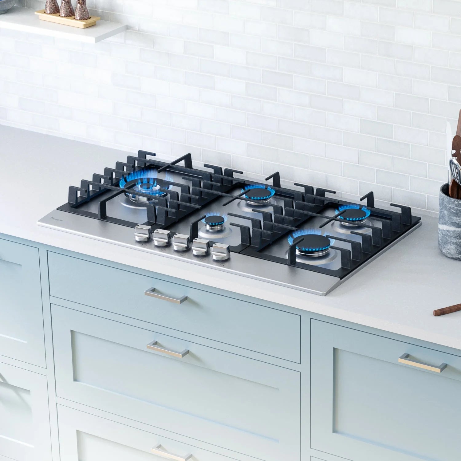 Rangaire RCG341S 34" Gas Cooktop - Stainless Steel, Sealed Burners, Cast Iron Grates, Die Cast Metal Burner Controls