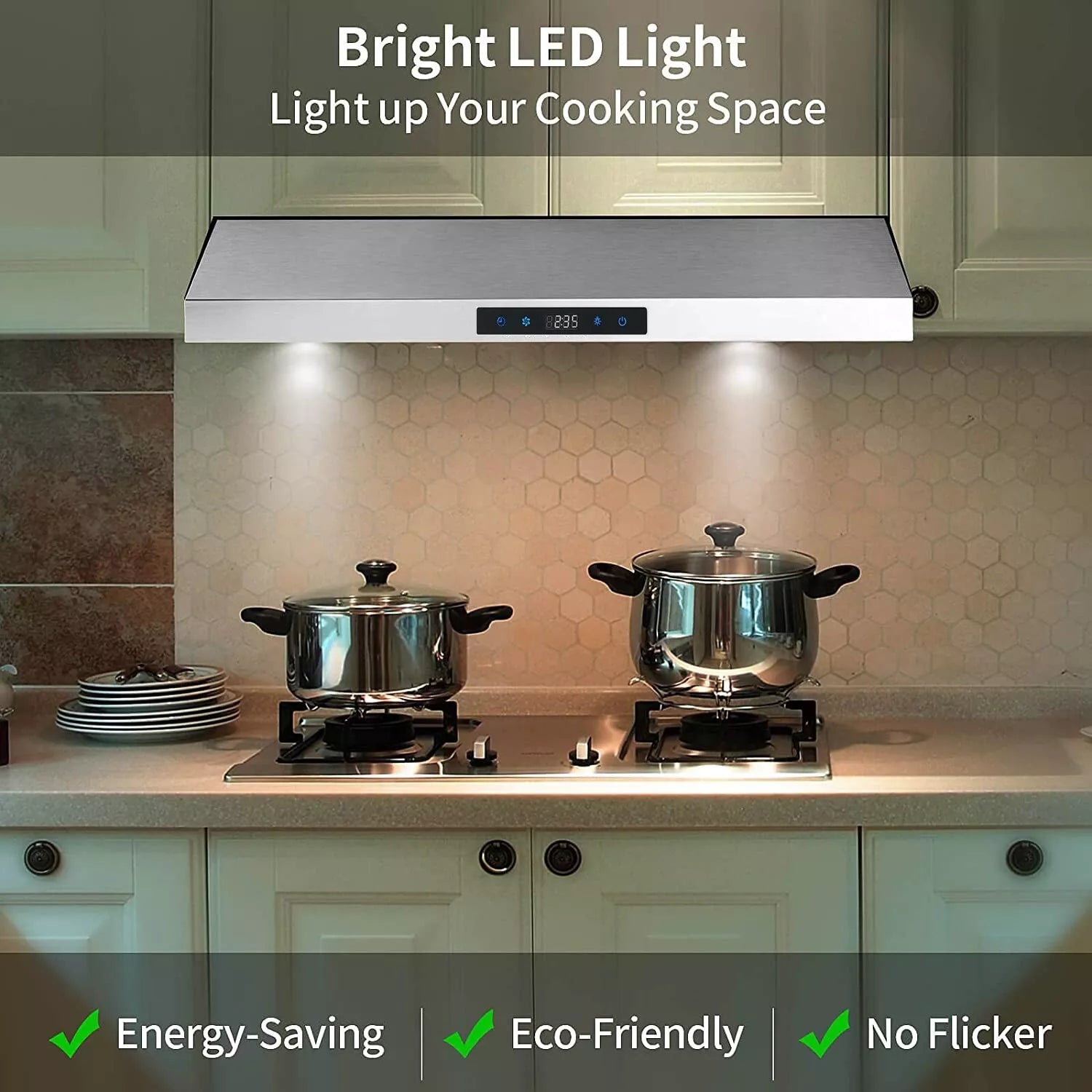 Under Cabinet Range Hood 30 inch Stainless Steel Kitchen Hood 600 CFM Stove Filter Touch Control LED Lights