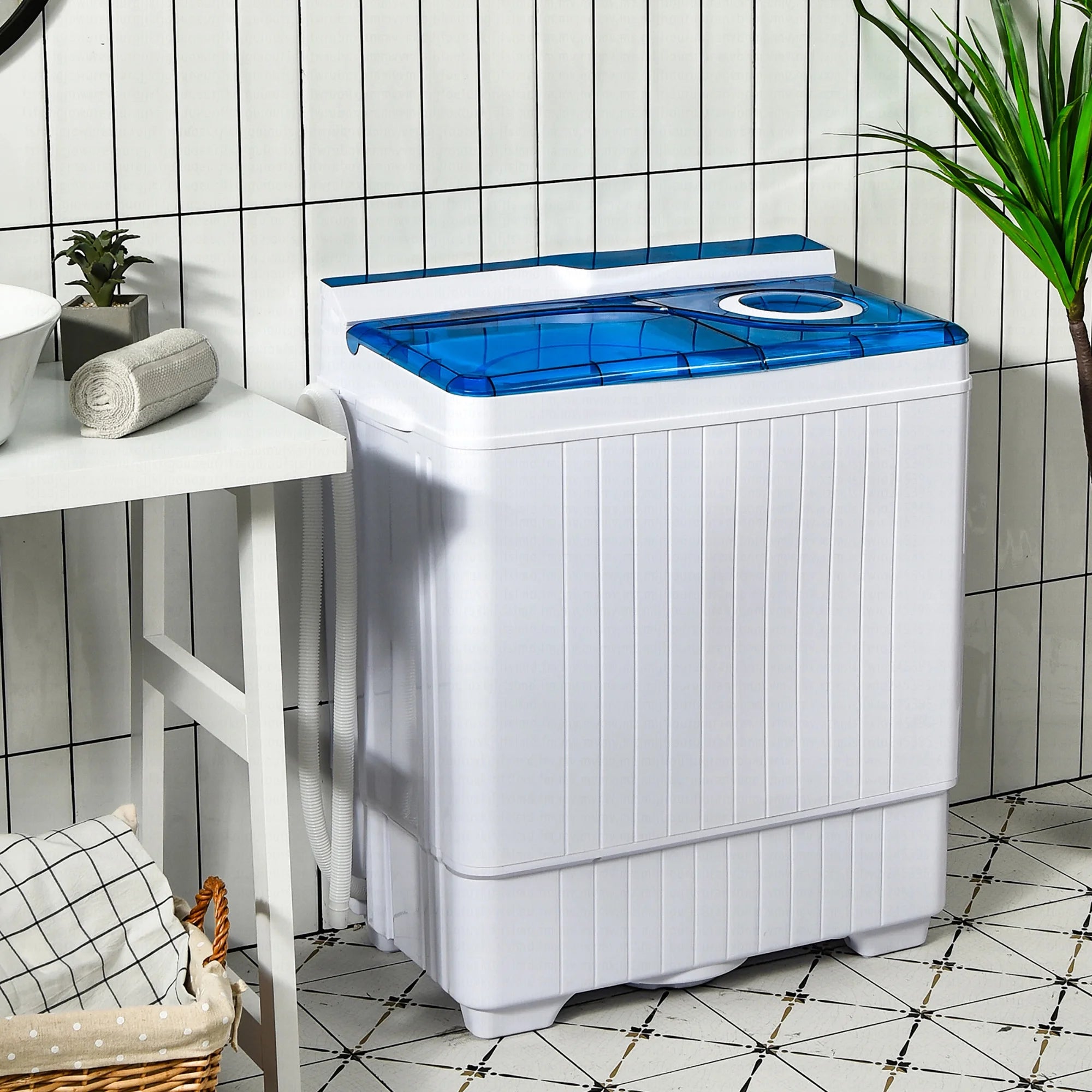 Costway 26lbs Portable Semi-automatic Washing Machine W/Built-in Drain Pump Grey