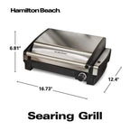Hamilton Beach Electric Indoor Searing Grill Removable Easy-to-Clean Nonstick Plate, 6-Serving, Extra-Large Drip Tray, Stainless Steel (25360)