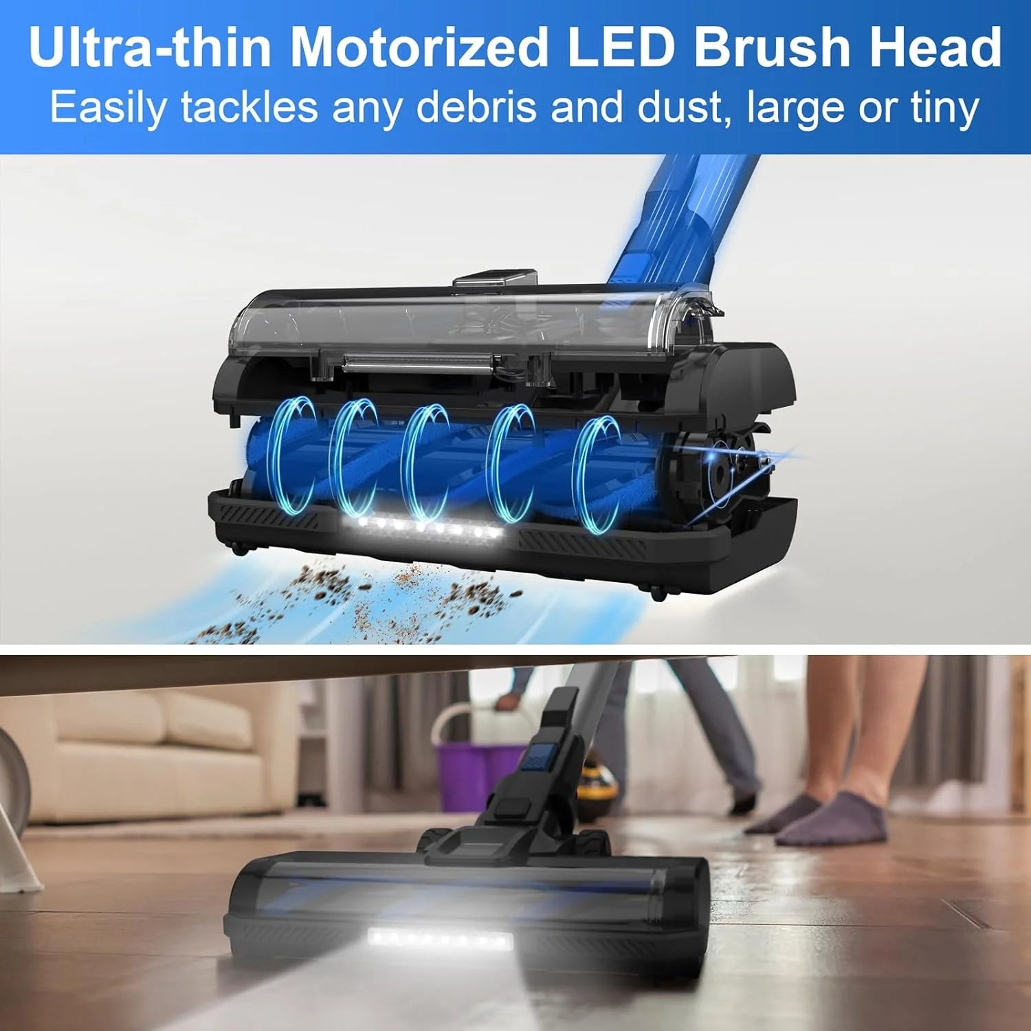 POWEART Cordless Vacuum Cleaner, 30Kpa 350W Powerful Stick Vacuum, 8 in 1 Self-Standing Rechargeable Battery Vacuum Up to 55min Runtime, Lightweight Cordless Vacuum for Pet Hair Hard Floor Carpet