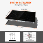 KFFKFF 4 Burner Electric Cooktop, 30'' 7500W 9 Power Settings Induction Cooktop Countertop Burner, with LED Display, Child Safety Lock & Heat Guard