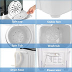 20Lb Twin Tub Washing Machine w/ Built-In Pump - Semi-Automatic 1300RPM Compact Washer for Apartment, Dorm, RV, Camping, White/Black