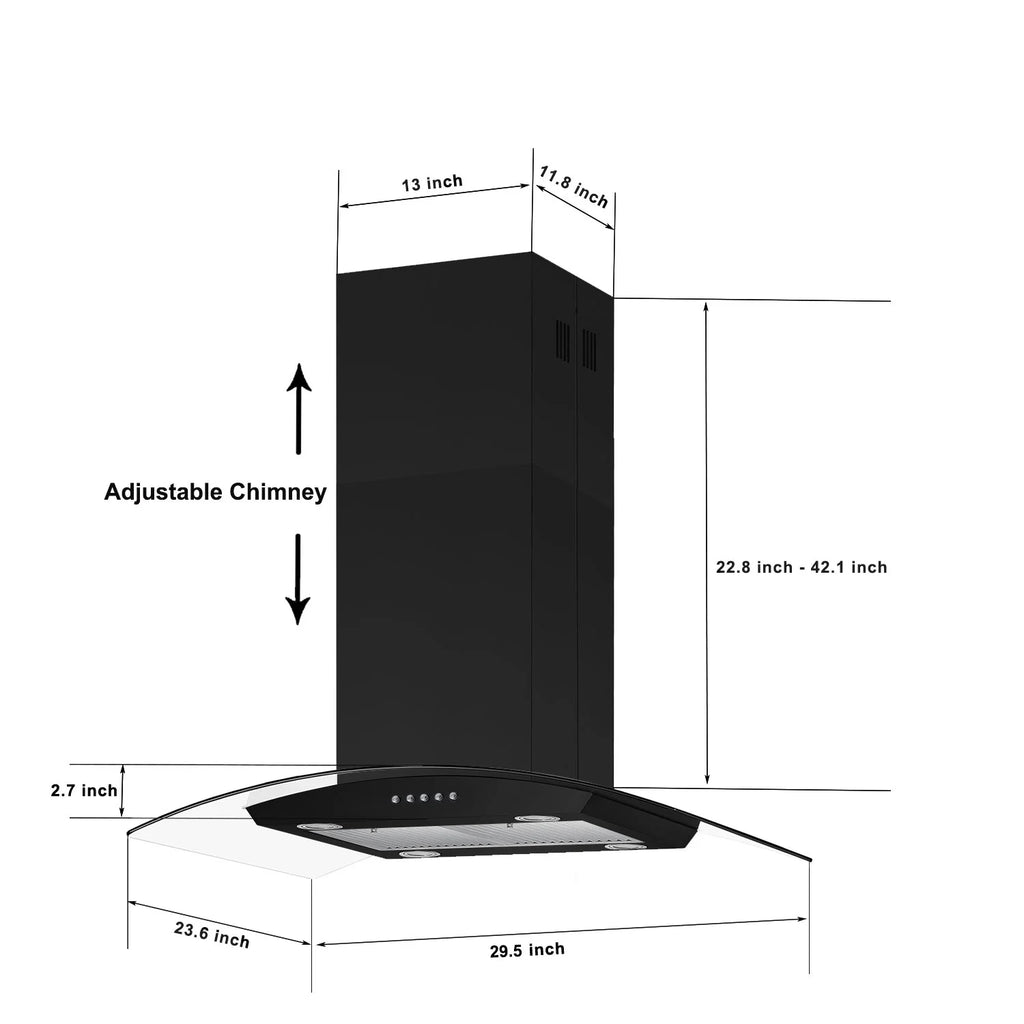 Island Range Hood 30-inch Kitchen 3-Speed Extractor Fan Vent Hood Airflow 900CFM
