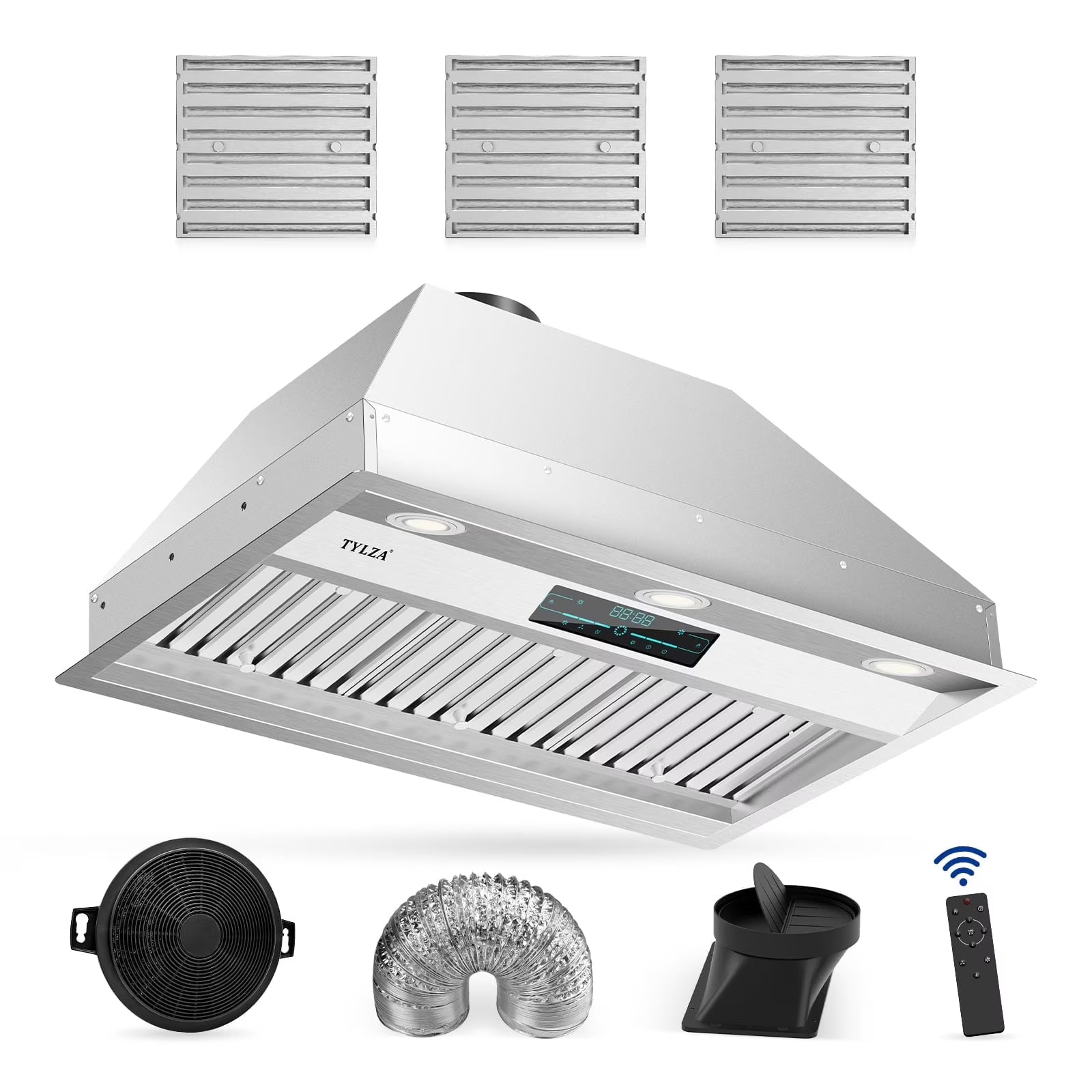 30 inch Built-in/Insert Range Hood, 900 CFM Ducted/Ductless Insert Range Hood with Charcoal Filter