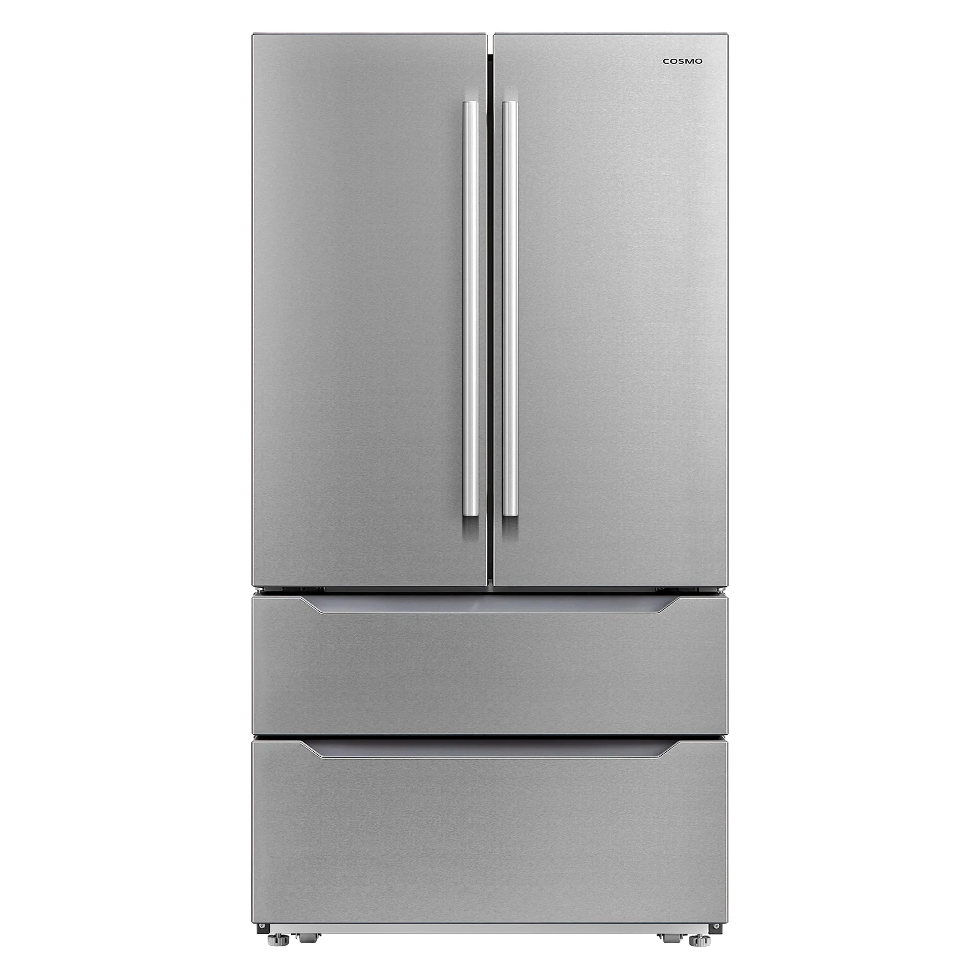 Cosmo 4 Piece Kitchen Appliance Package with 30" Freestanding Electric Range 30" Under Cabinet Range Hood 24" Built-in Integrated Dishwasher & French Door Refrigerator Kitchen Appliance Bundles
